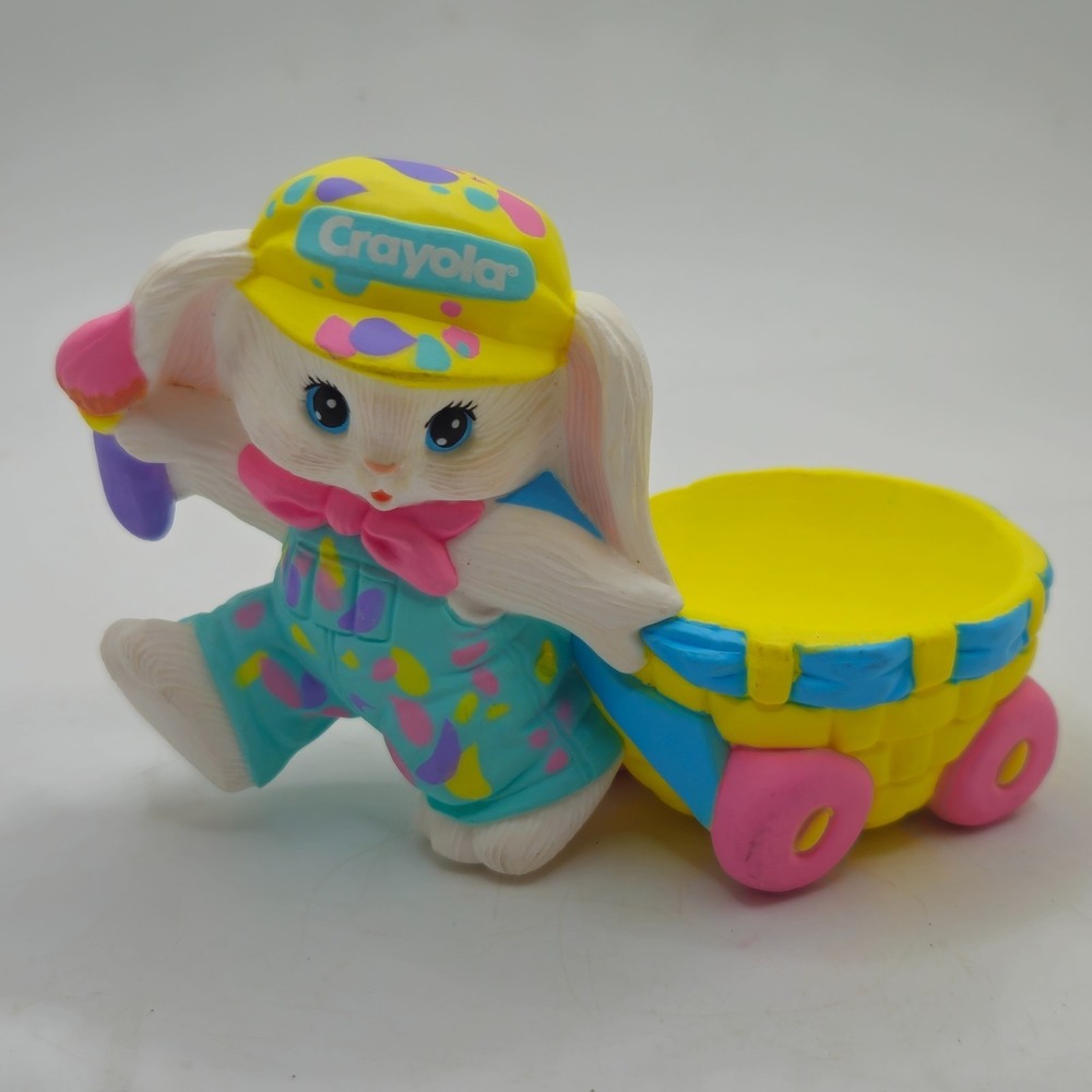VTG Crayola Bunny Rabbit Pull Cart Easter Egg Holder Figure 1990 HMK